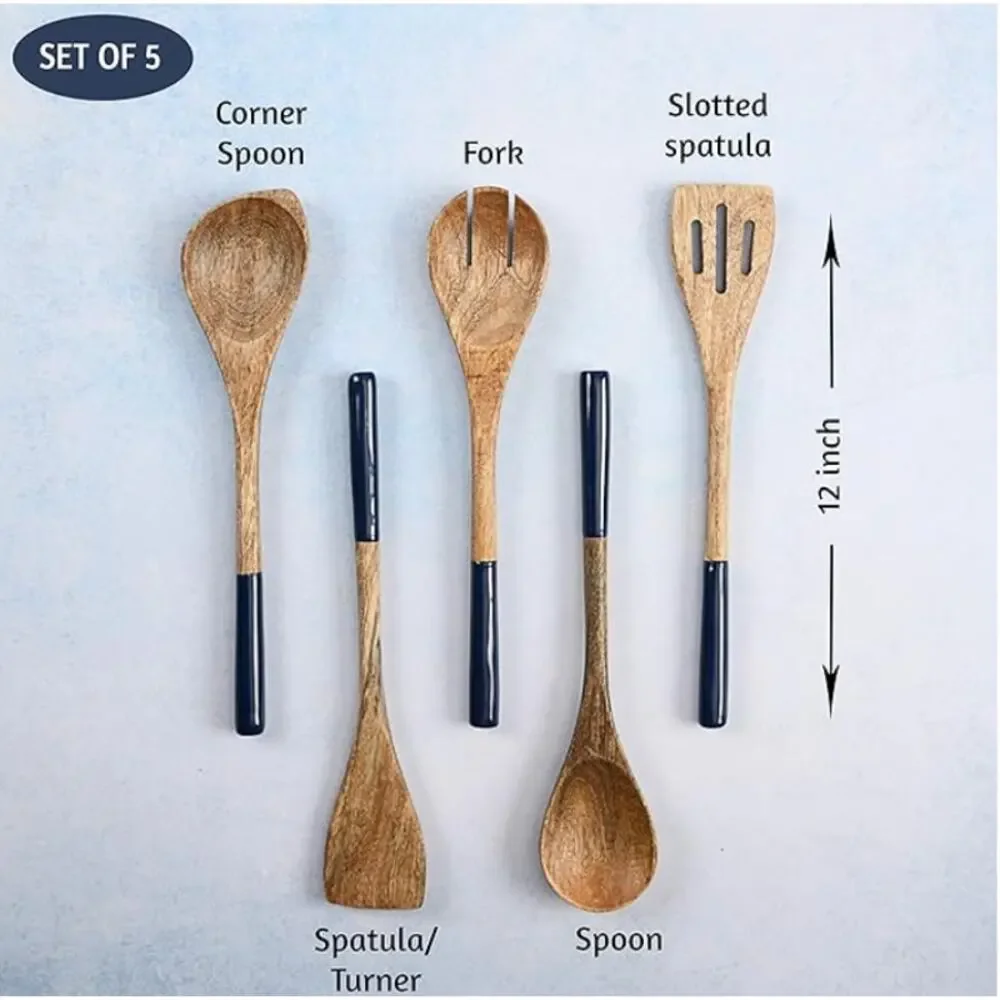 Set of 5 Wooden Spoons for Cooking, Smooth Finish Non Stick Wooden Utensil Set